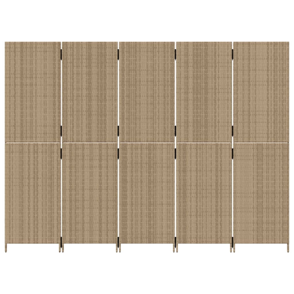 Room Divider 5 Panels Beige Poly Rattan